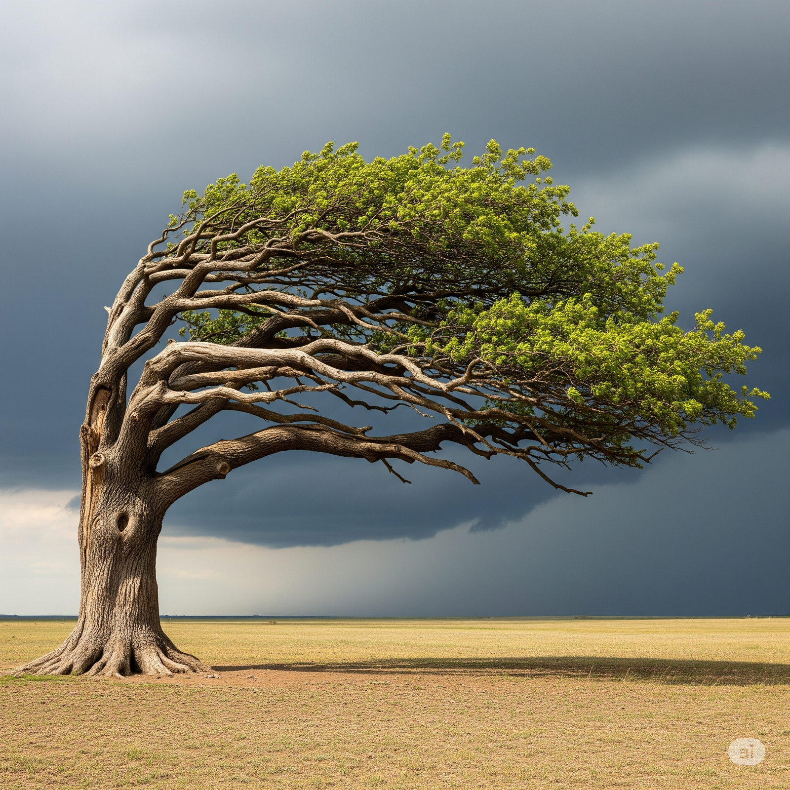 a tree exists on a wind swept plain